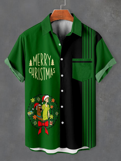 Men's Christmas Cartoon Funny Graphic Short Sleeve Hawaiian Shirt